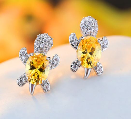 ต่างหู ตุ้มหู เพชร CZ AAA รูป เต่าเพชร ใส่สวย น่ารัก สีตาม โฉลก ส่งเสริม ดวงชะตา ราศรีเกิด 468704