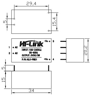 100-240AC to 5V/3W DC ( HLK-PM01 ) แปลงไฟ 220v เป็น 5v กระแส 600mA