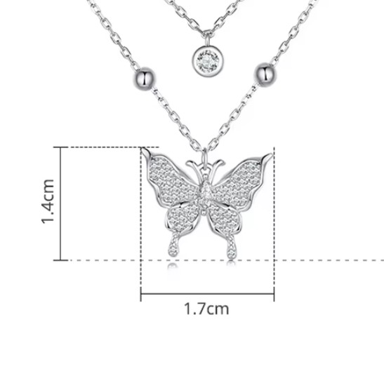 สร้อยคอ 2 ชั้น สร้อยคอ เงินแท้ 925 พร้อม จี้ผีเสื้อ ฝังเพชร CZ AAA สวยหรู สร้อยคอผู้หญิง ใส่ออกงานวัยรุ่น 774530