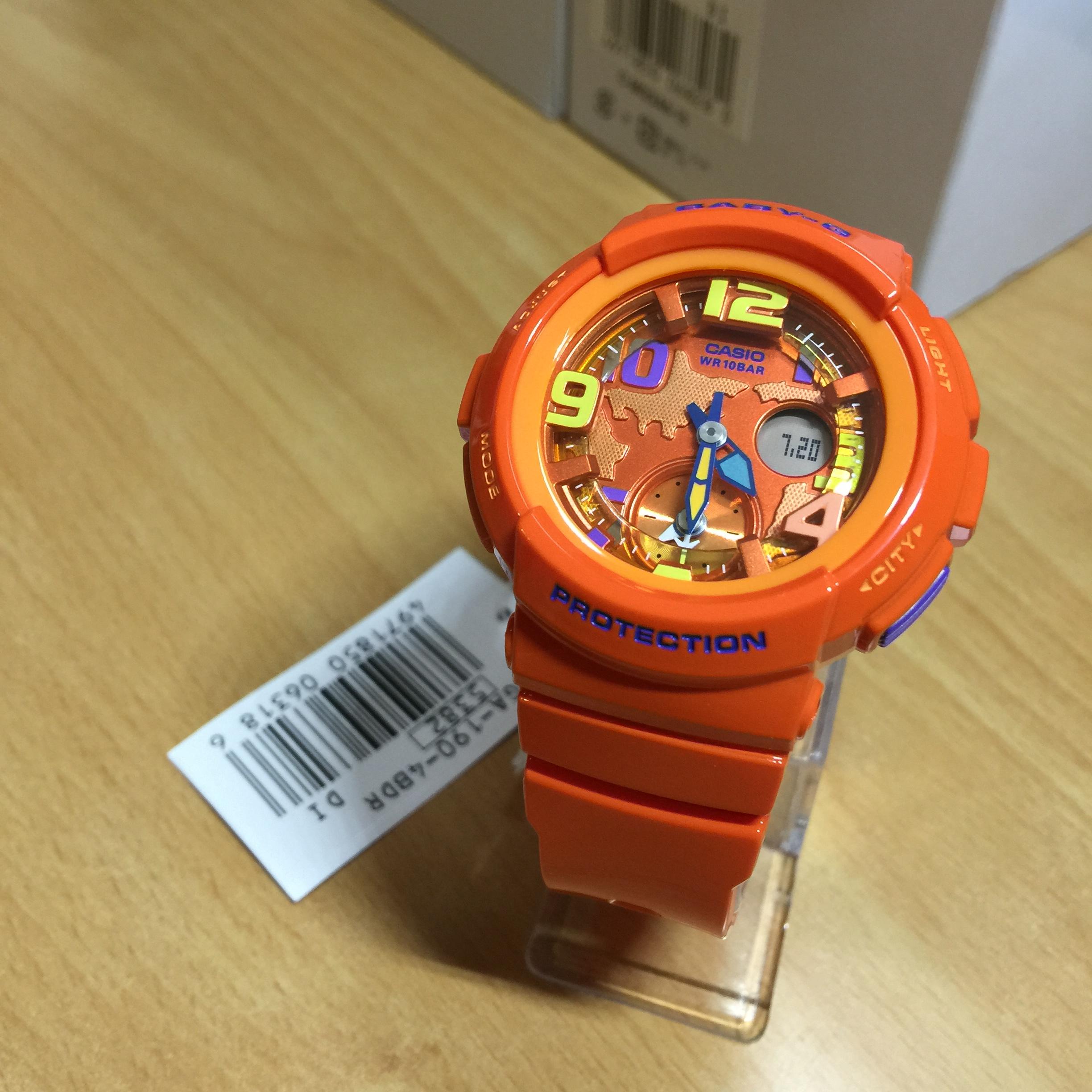 CASIO BABY-G นาฬิกาข้อมือ นาฬิกากันน้ำ นาฬิกาของแท้ ประกันศูนย์ CMG 1 ปี รุ่น BGA-190-4B นาฬิกาสีส้ม