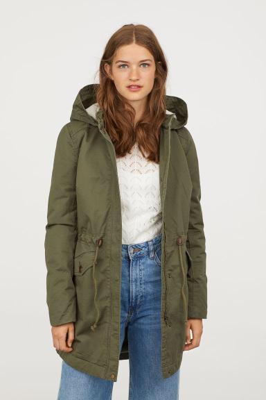 H&M เสื้อโค้ทฮู้ดกันหนาว เสื้อปาร์กา parka สีเขียว แบรนด์ H&M size S/M/L เขียว