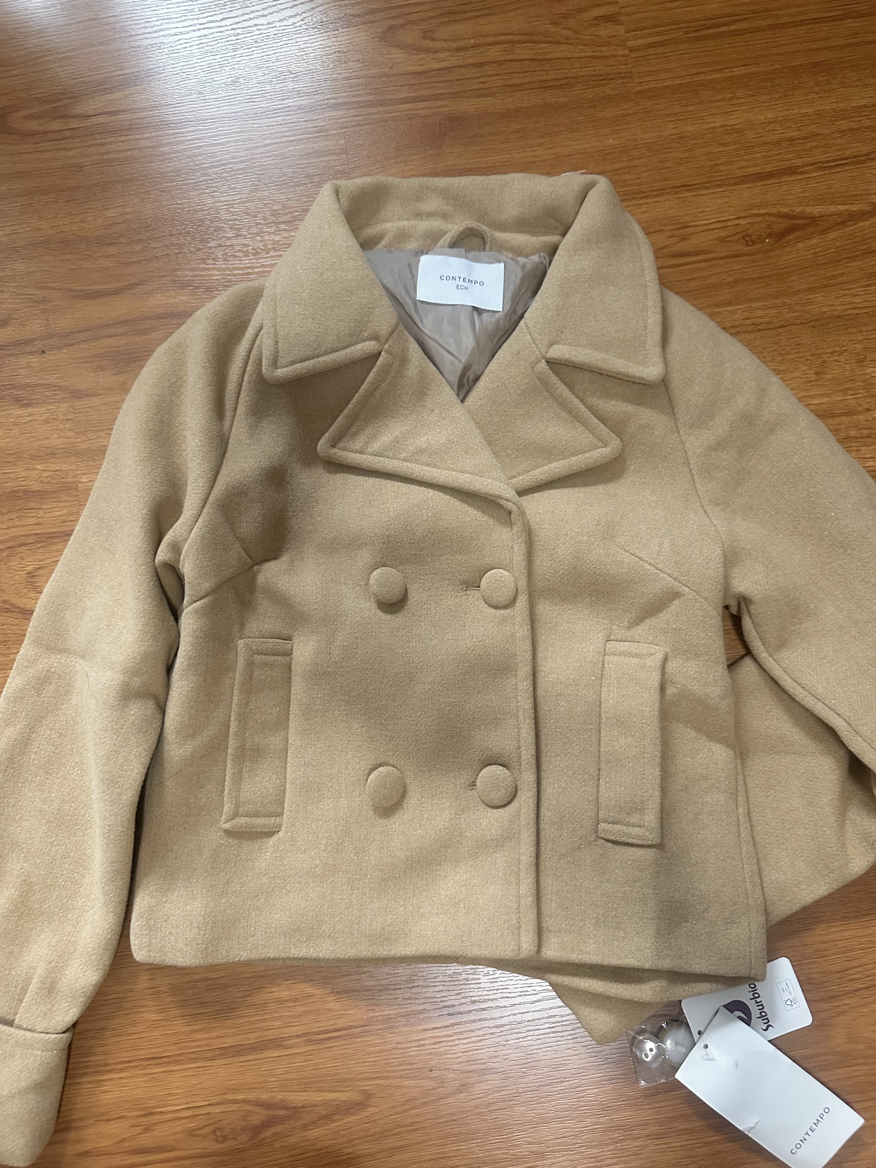 Love tree เสื้อโค้ทกันหนาว เสื้อกันหนาว peacoat contempoโค้ทวูล สีcamel belt coat สีครีมเบจ แบรนด์ ANNA FIELD สำเนา Camel