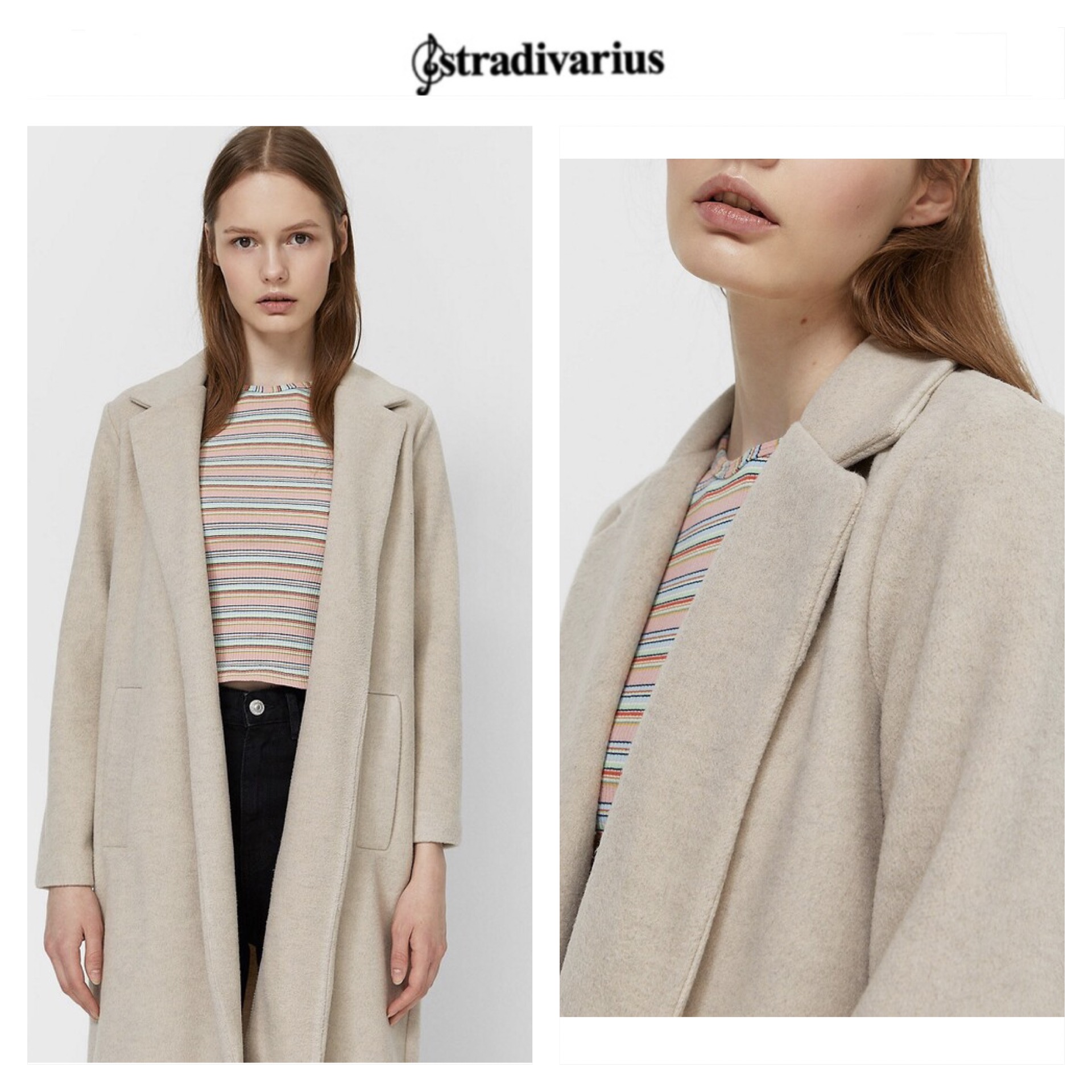 เสื้อโค้ท เสื้อโค้ทกันหนาว โค้ทวูล tailored knot coat สีเบจ แบรนด์ STRADIVARIUS สำเนา