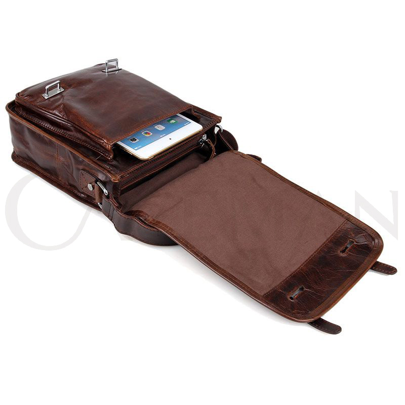 กระเป๋าสะพายข้างหนังแท้ สีน้ำตาลกาแฟ รุ่น MB-011C