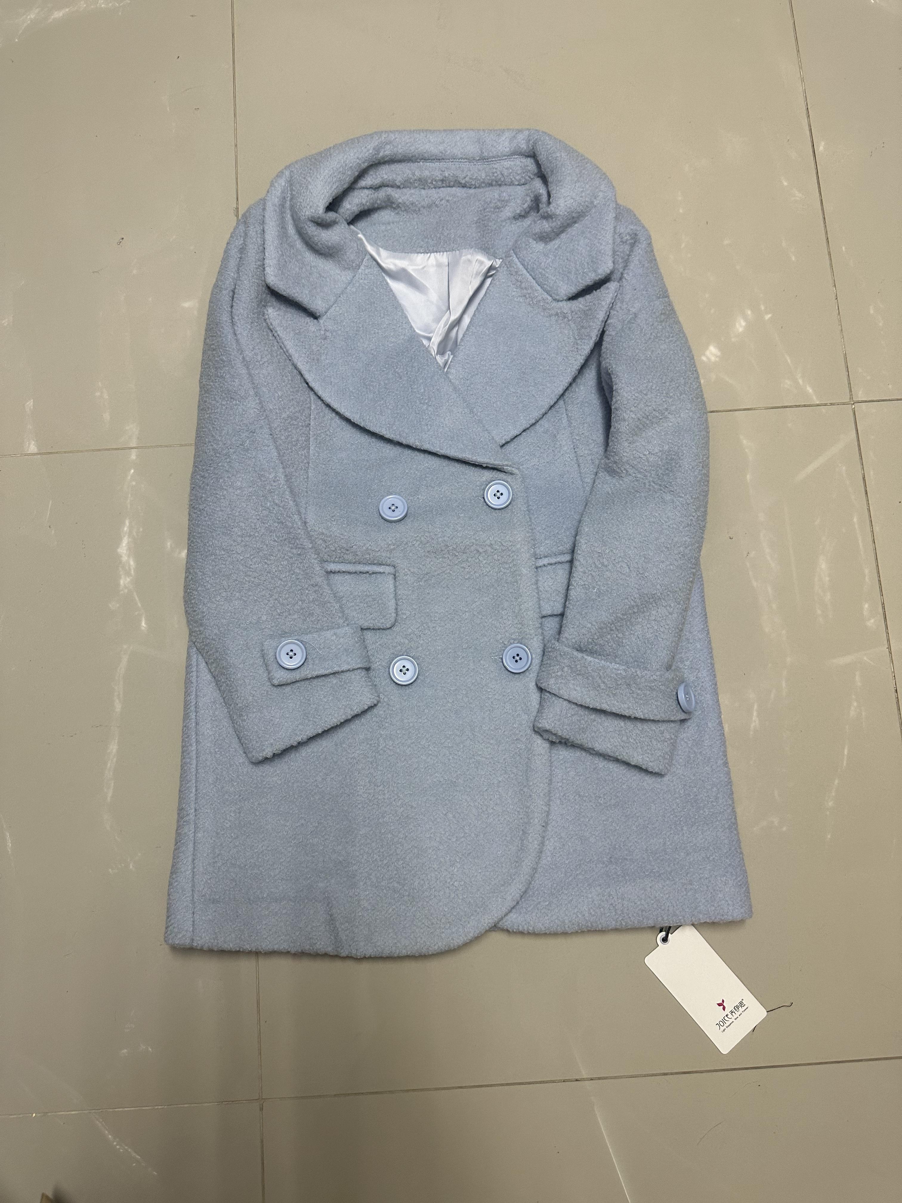 Ozoc เสื้อโค้ท เสื้อกันหนาว เนื้อผ้าสักหลาดวูล สีฟ้าอ่อนพาสเทล แบรนด์ joice