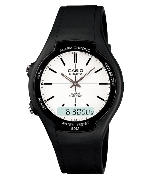 CASIO นาฬิกาคาสิโอ นาฬิกาข้อมือ นาฬิกากันน้ำ นาฬิกาของแท้ ประกันศูนย์ CMG 1 ปี รุ่น AW-90H-7E นาฬิกาสีดำ