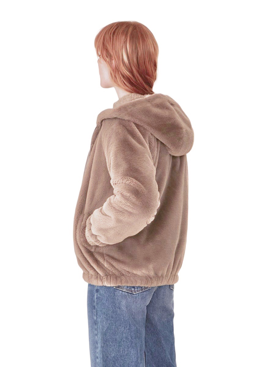 Sinsay เสื้อเฟอร์กันหนาว หมวกฮู้ด เสื้อขน Fluffy coat แบรนด์ SINSAY น้ำตาล