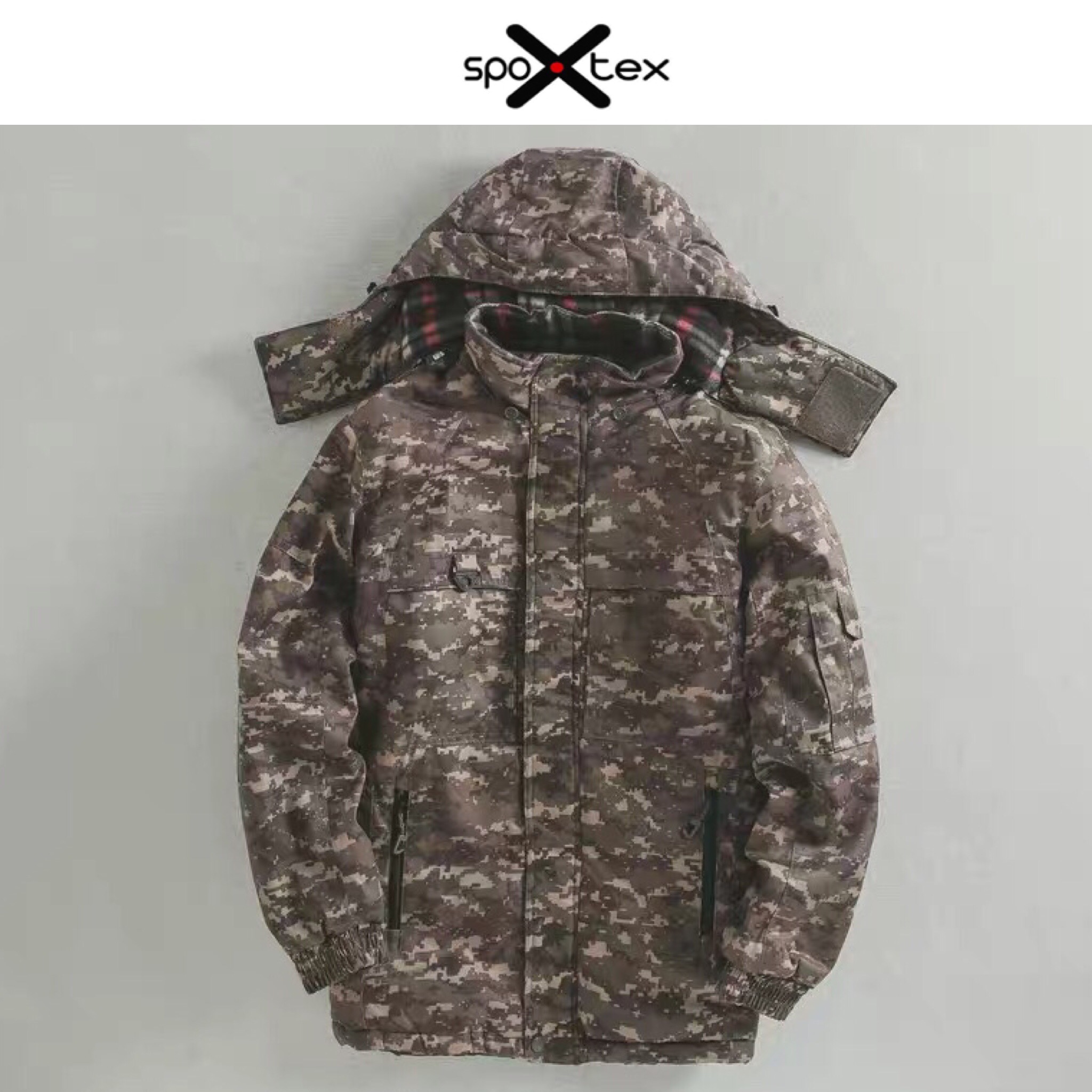 Spotex เสื้อนอก เสื้อแจ็คเก็ตฮู้ด กันหนาว ลายพราง วานSPOTEX สวย เท่ห์ มาก คะ Size L(ฮู้ดถอดได้คะ) ลายพราง