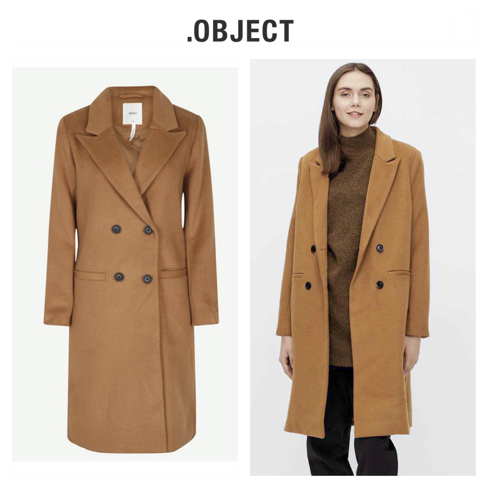 Object เสื้อโค้ท เสื้อกันหนาว เนื้อผ้าสักหลาดวูล สีน้ำตาลขมิ้น แบรนด์ .Object