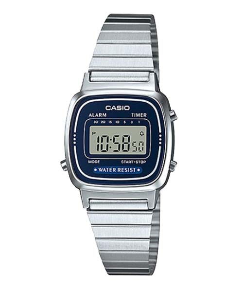 CASIO นาฬิกาคาสิโอ นาฬิกาข้อมือ นาฬิกากันน้ำ นาฬิกาของแท้ ประกันศูนย์ CMG 1 ปี รุ่น LA670WA-2D นาฬิกาสีเงิน