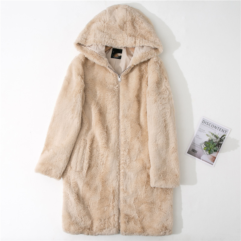 Zara เสื้อเฟอร์กันหนาว หมวกฮู้ด เสื้อขน FLUFFY Coat แบรนด์ Zara ดำ / เบจ
