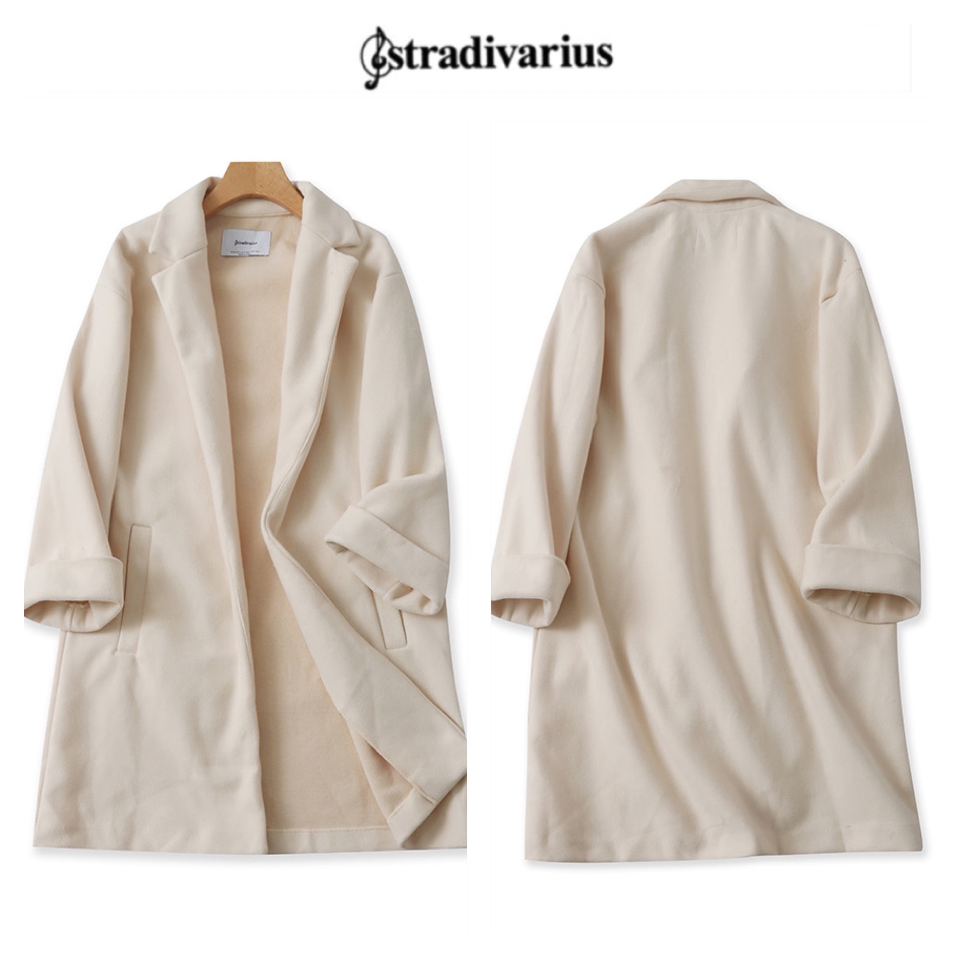เสื้อโค้ท เสื้อโค้ทกันหนาว โค้ทวูล tailored knit coat สีเบจ แบรนด์ STRADIVARIUS สำเนา สำเนา