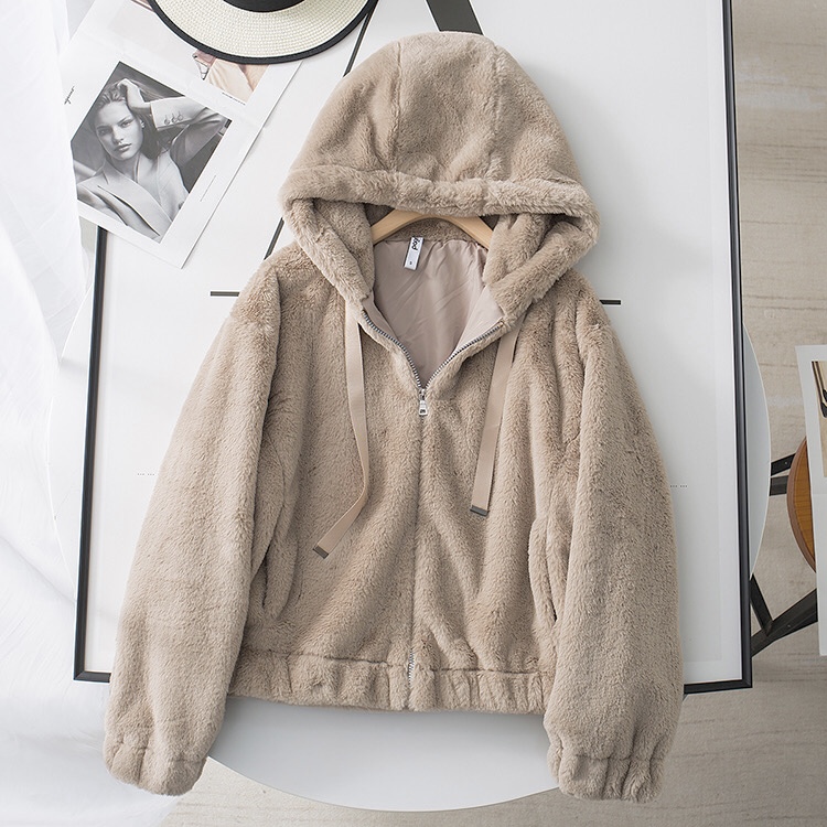 Page one เสื้อเฟอร์กันหนาว หมวกฮู้ด เสื้อขน Fluffy coat แบรนด์ page One ดำ