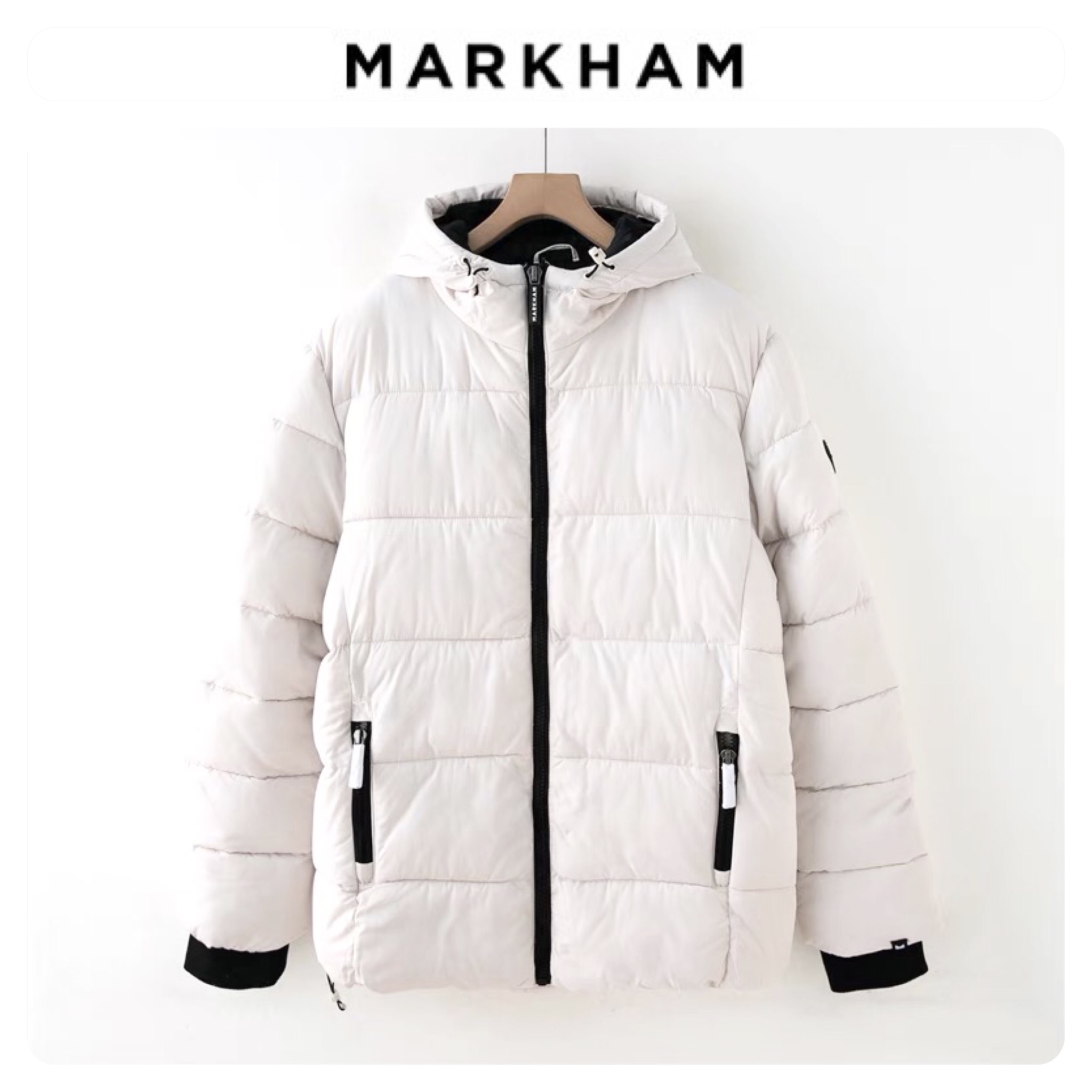 เสื้อกันหนาว เสื้อฮู้ดเฟอร์ บุนวมอุ่น สีขาว แบรนด์ Markham (padded puffer coat ขาว