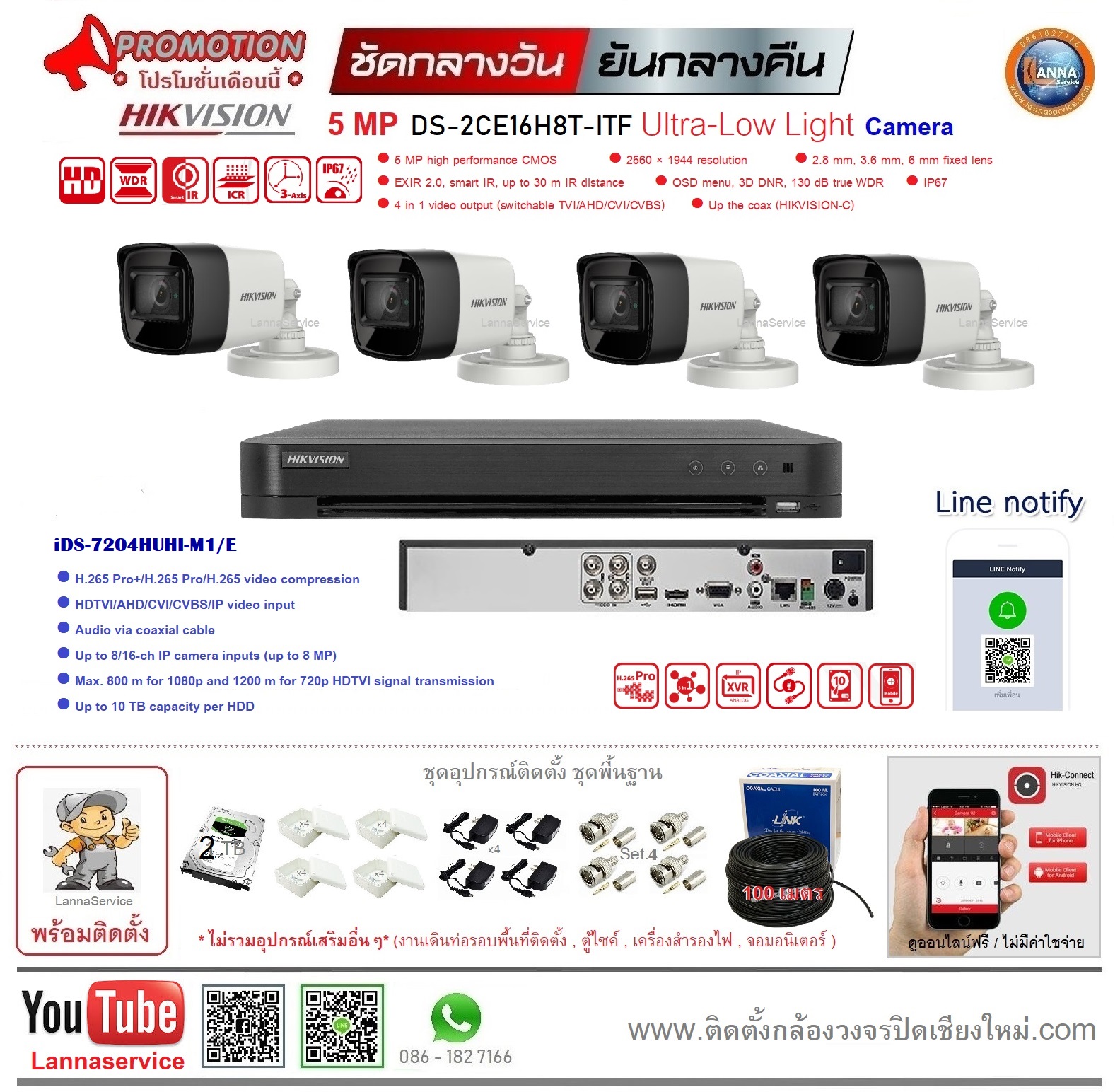 ชุดกล้อง5ล้าน Ultra-Low Light /*พร้อมติดตั้ง*4กล้อง