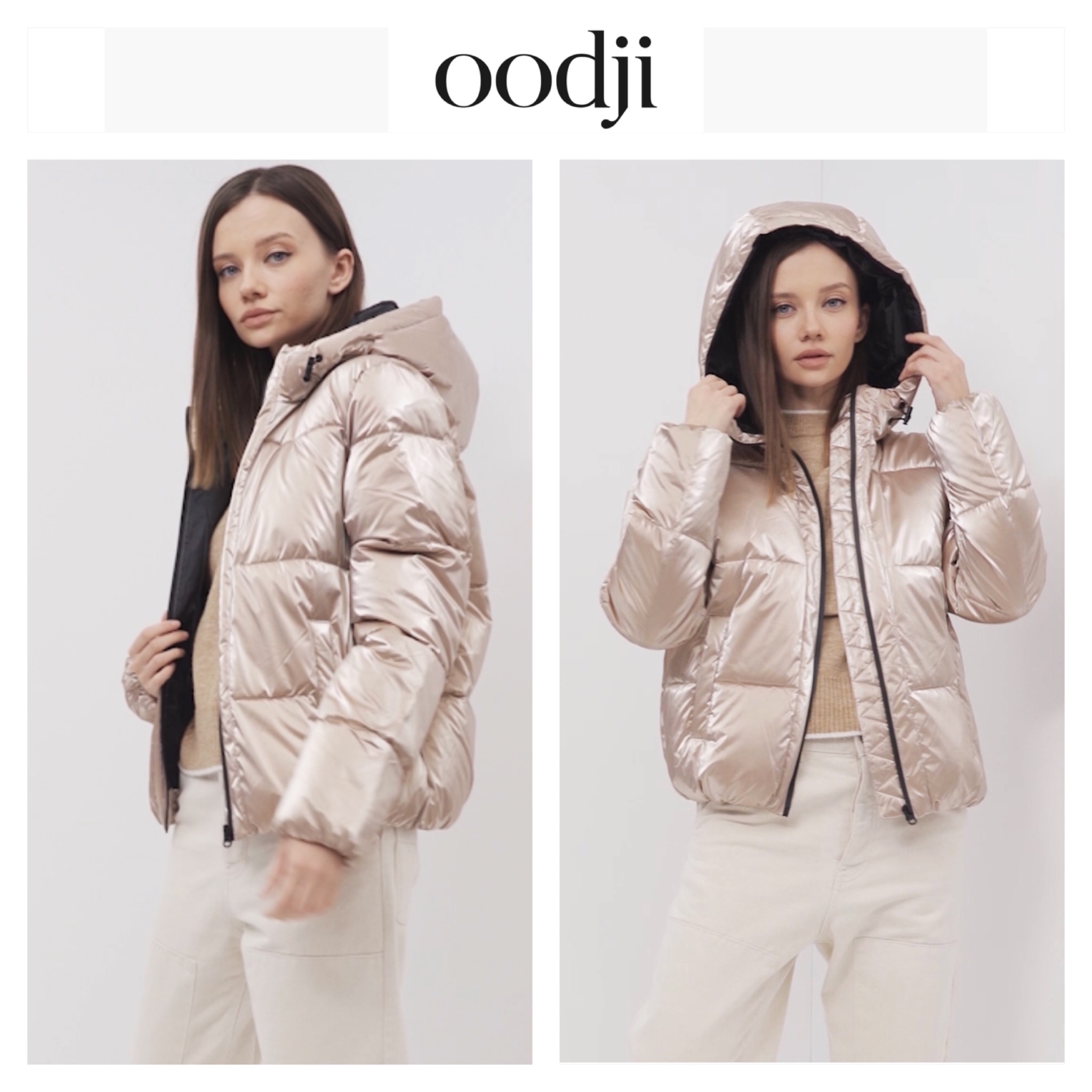 Oodji เสื้อกันหนาว เสื้อฮู้ด บุนวมอุ่น สีแชมเปญ แบรนด์ Oodji Ultra (padded puffer coAt