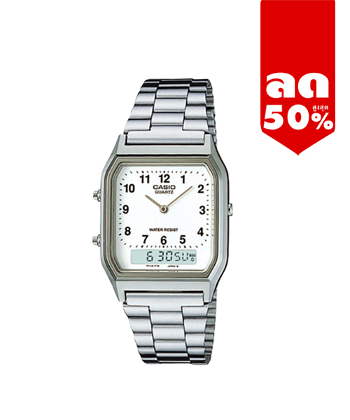 CASIO นาฬิกาคาสิโอ นาฬิกาข้อมือ นาฬิกากันน้ำ นาฬิกาของแท้ ประกันศูนย์ CMG 1 ปี รุ่น AQ-230A-7B นาฬิกาสีเงิน