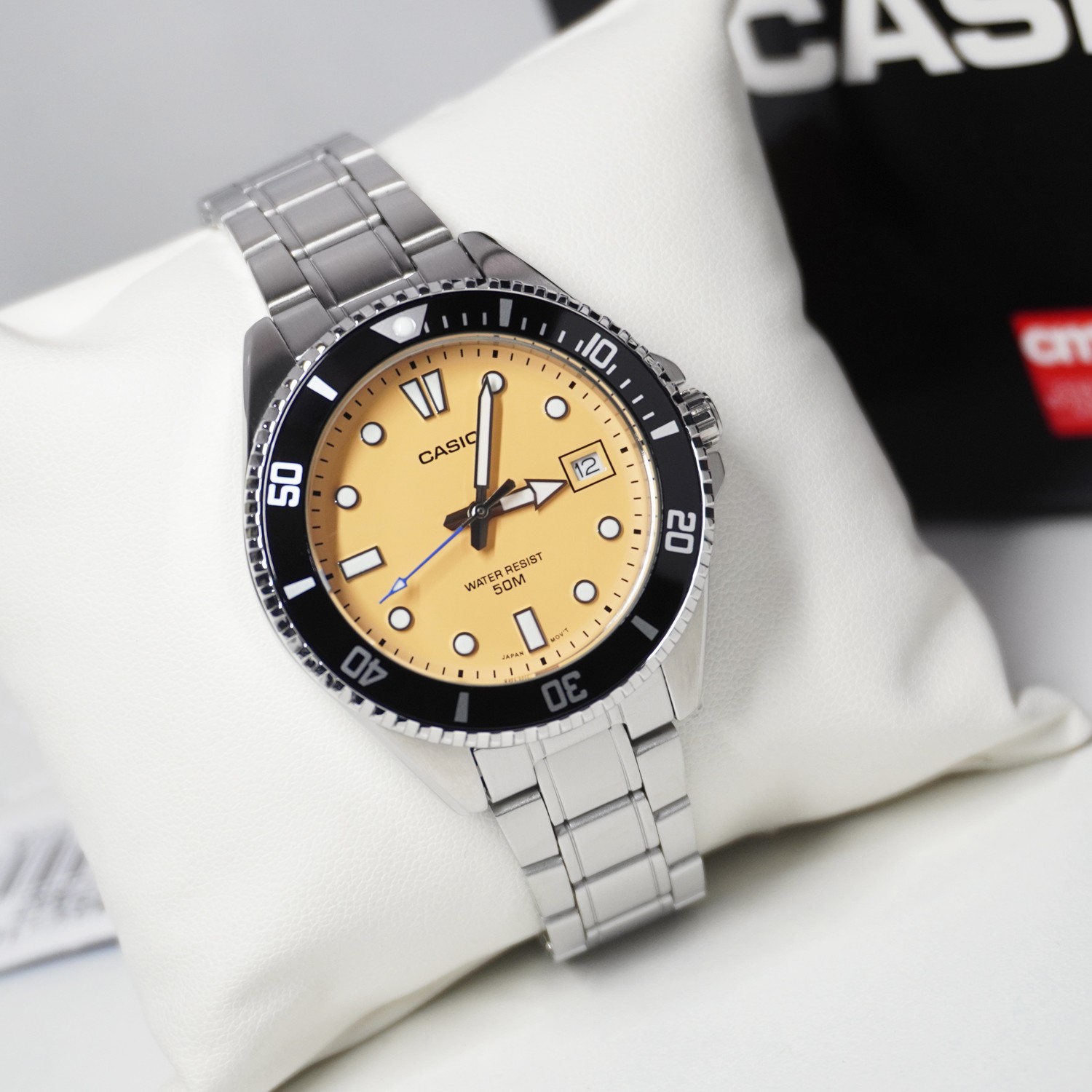 CASIO นาฬิกาคาสิโอ นาฬิกาข้อมือ นาฬิกากันน้ำ นาฬิกาของแท้ ประกันศูนย์ CMG 1 ปี รุ่น สำเนา MDV-10D-4A2 นาฬิกาสีเงิน