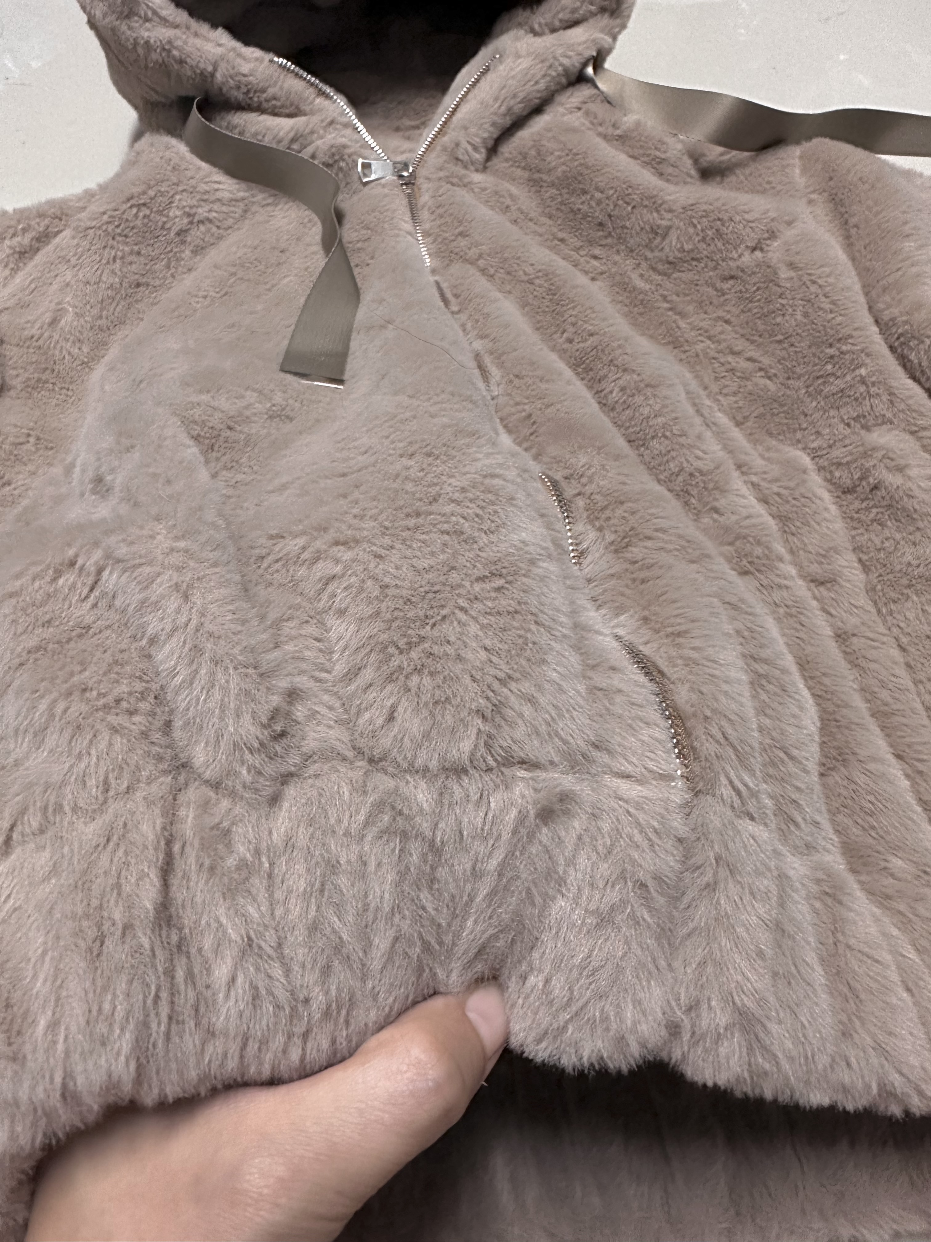 Zara เสื้อเฟอร์กันหนาว หมวกฮู้ด เสื้อขน แบรนด์zara สำเนา ดำ