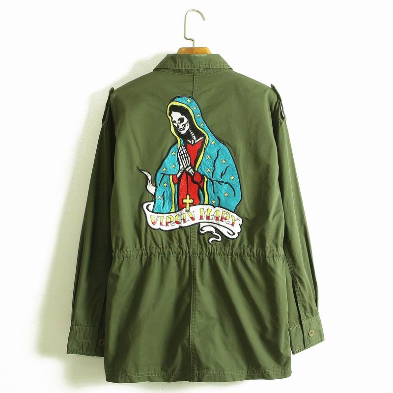 Virgin marry เสื้อนอกเขียวทหาร เสื้อแจ็คเก็ต แนวทหาร ลายปักVirgin marry เขียว