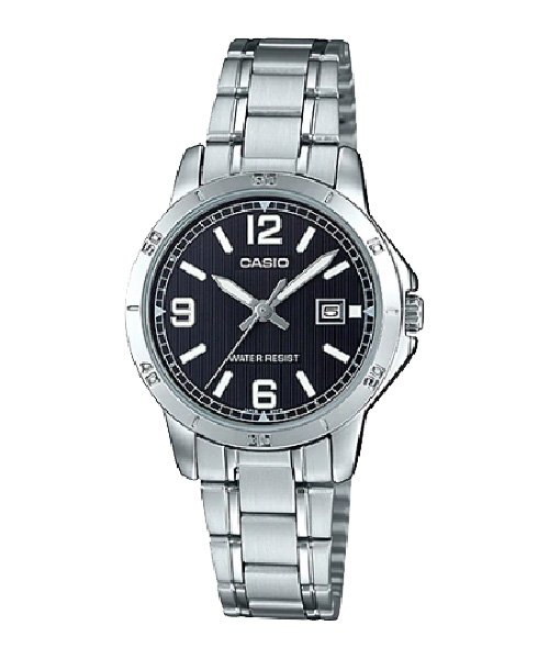 CASIO นาฬิกาคาสิโอ นาฬิกาข้อมือ นาฬิกากันน้ำ นาฬิกาของแท้ ประกันศูนย์ CMG 1 ปี รุ่น LTP-V004D-1B2 นาฬิกาสีเงิน