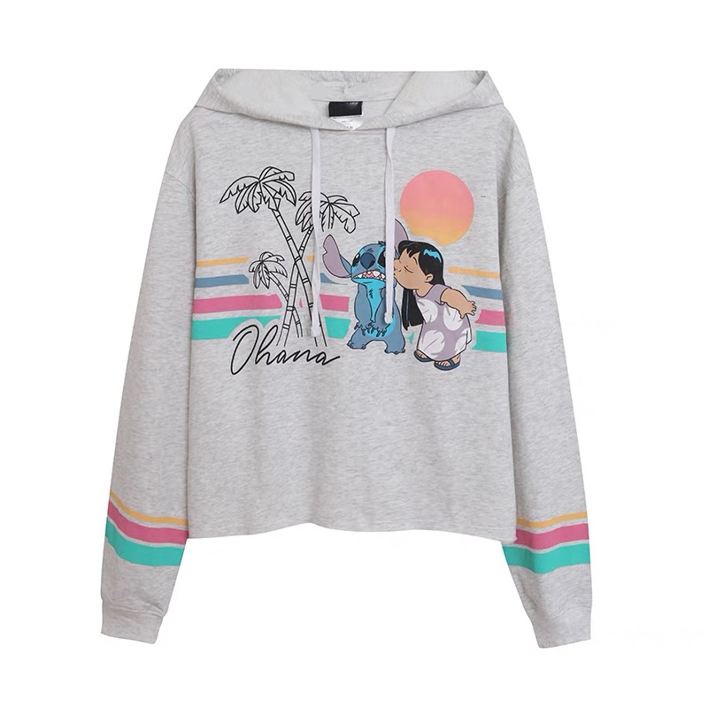 เสื้อฮู้ด stitch Disney เสื้อสเวตเตอร์ ฮู้ด ครอป แขนยาว สีเทา ลายการ์ตูน STITCH งาน DISNEY แท้ สำเนา สำเนา เทา