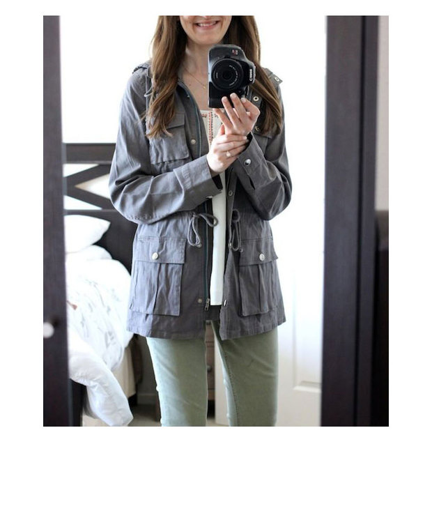 Market & spruce เสื้อฮู้ดทหาร เสื้อคลุม สีเทา หมวกฮู้ด เสื้อปาร์กา เสื้อ นอก งานสวย เท่ห์มากคะ(หมวกฮู้ดถอดไดเคะ) Size XL/XXL เทา