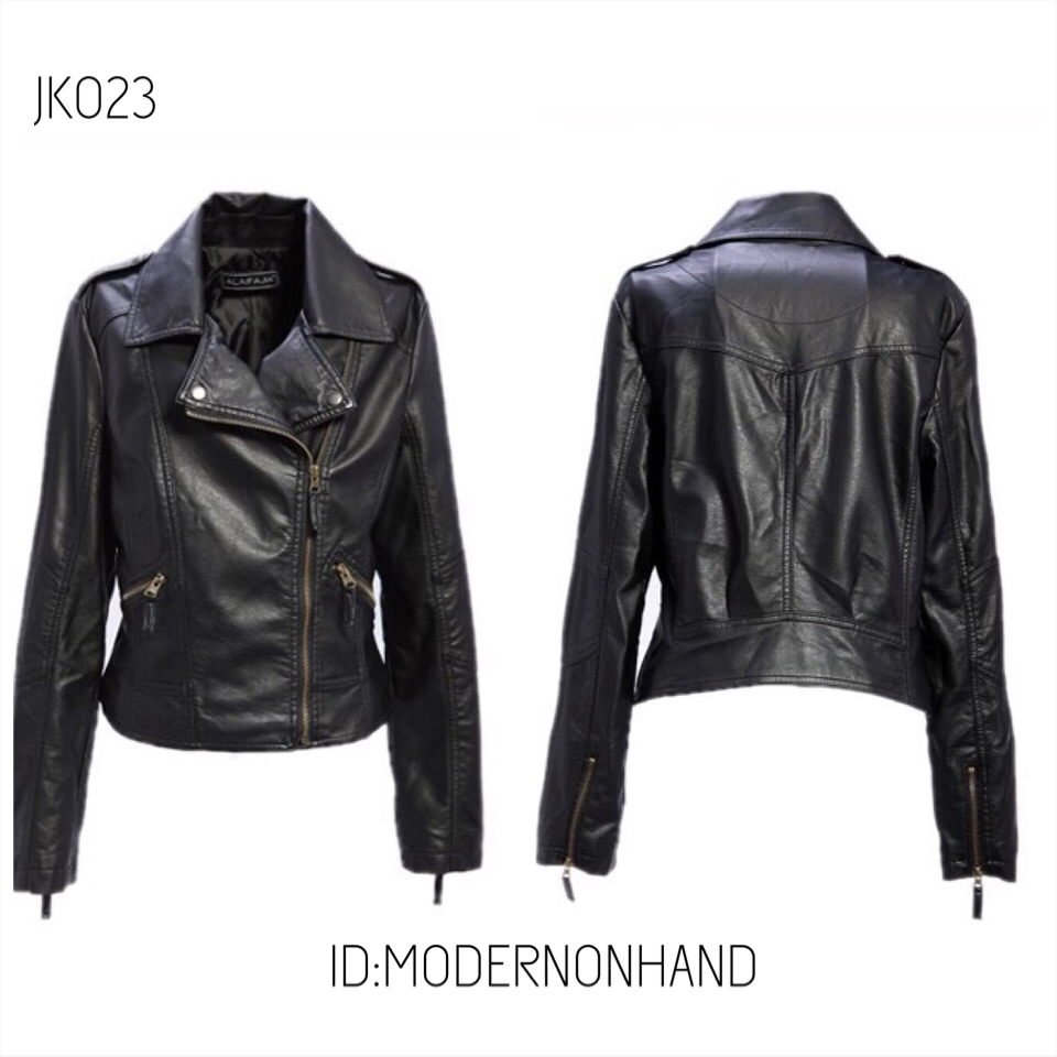 เสื้อแจ็คเก็ตหนัง สไตล์เสื้อแก๊งค์สีดำ แต่งซิบแขน สวยเท่ ไซส์ S/M/L ดำ