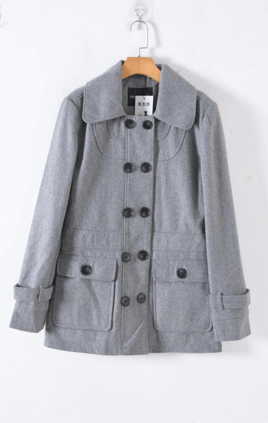 เสื้อโค้ท เสื้อกันหนาว เนื้อผ้าสักหลาดวูล Peacoat สีเทา แต่งกระดุมสองแถว แบรนด์ MAURICES