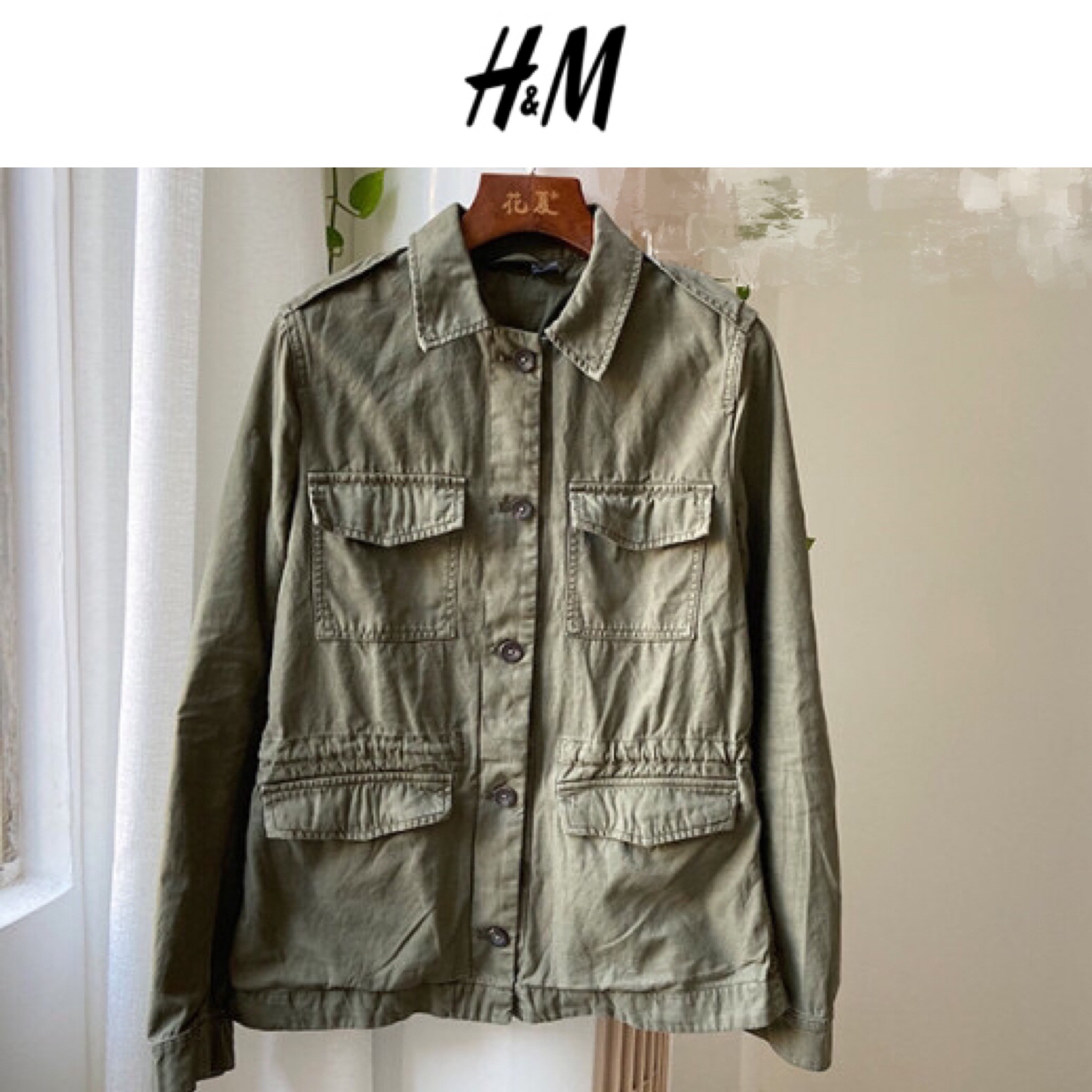 H&m เสื้อทหาร เสื้อฮู้ดเขียวทหาร เสื้อนอกแนวทหาร H&M (ตัดป้าย) แพทเทินสวย เท่ห์มาก คะ Size M สำเนา เขียว