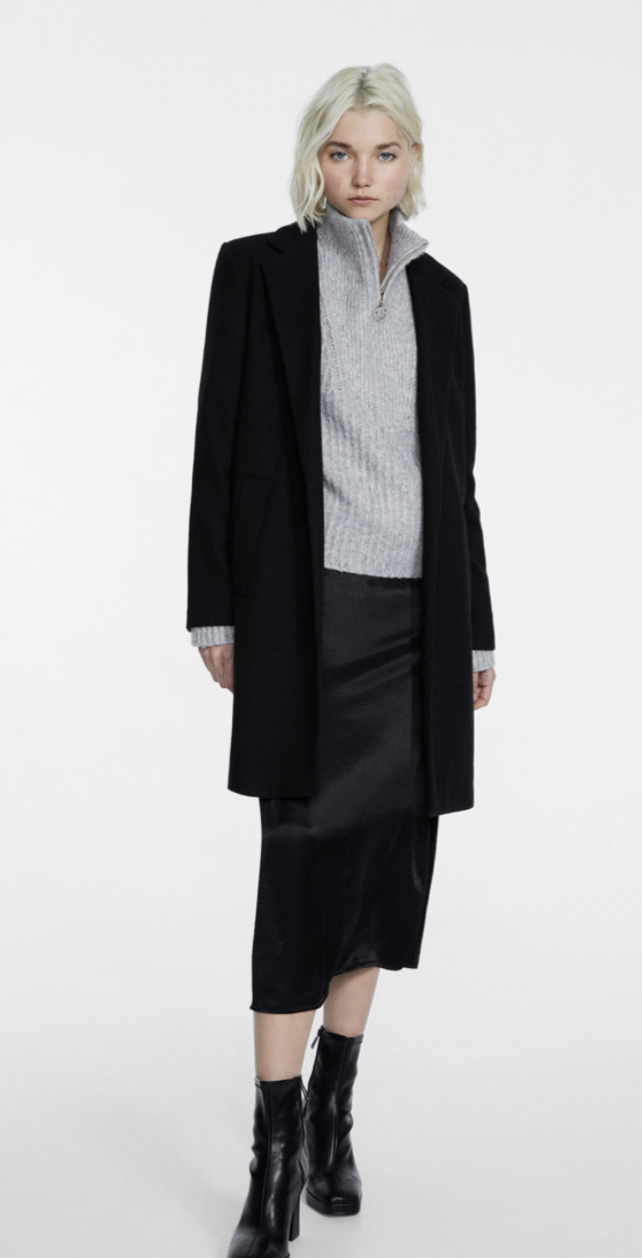 เสื้อโค้ท เสื้อโค้ทกันหนาว โค้ทวูล tailored knot coat สีเบจ แบรนด์ STRADIVARIUS สำเนา