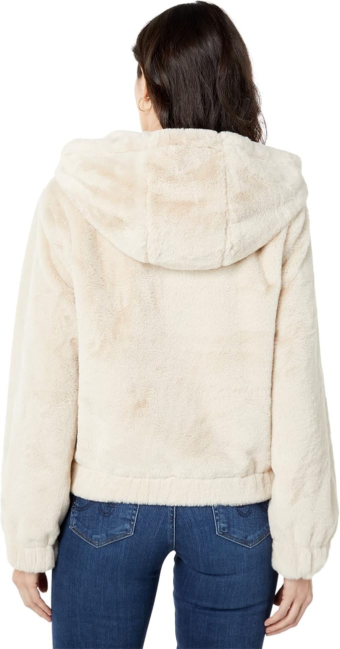 915 เสื้อเฟอร์กันหนาว หมวกฮู้ด เสื้อขน Fluffy hooded jacket แบรนด์ SANCTUARY ขาว