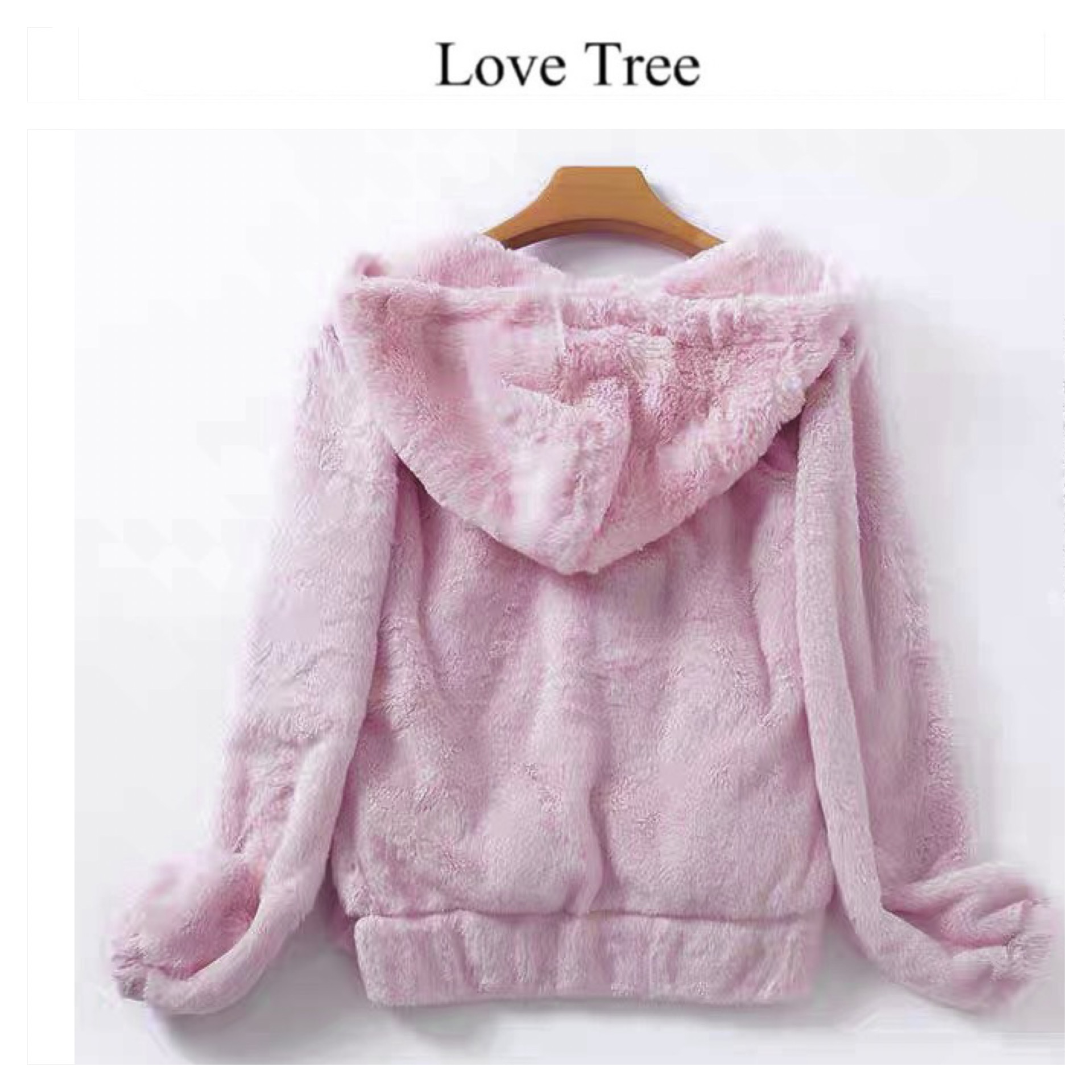 Page one เสื้อเฟอร์กันหนาว หมวกฮู้ด เสื้อขน Fluffy coat สีชมพูอ่อน แบรนด์ love tree ชมพู