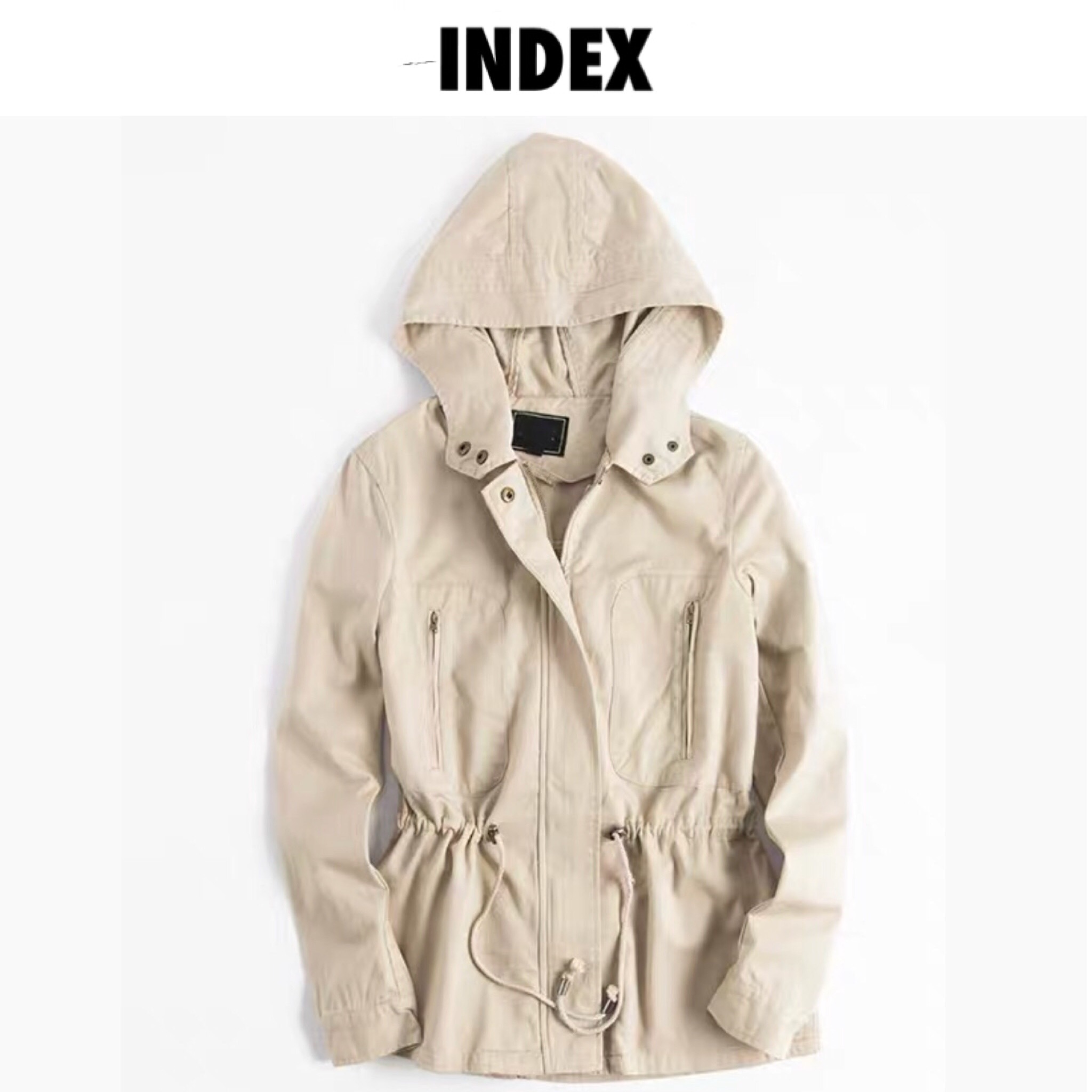Index เสื้อฮู้ดทหาร เสื้อคลุม สีเขียวอมเทา หมวกฮู้ด เสื้อปาร์กา เสื้อ นอก งานสวย เท่ห์มากคะ Size S/M/L/XL เขียวเทา