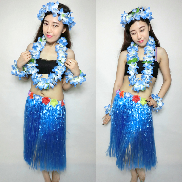 ชุดพวงมาลัยฮาวาย พวงมาลัยดอกไม้แฟนซี ฟ้า