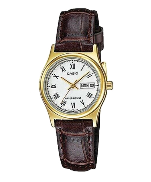 CASIO นาฬิกาคาสิโอ นาฬิกาข้อมือ นาฬิกากันน้ำ นาฬิกาของแท้ ประกันศูนย์ CMG 1 ปี รุ่น LTP-V006GL-7B นาฬิกาสีน้ำตาล