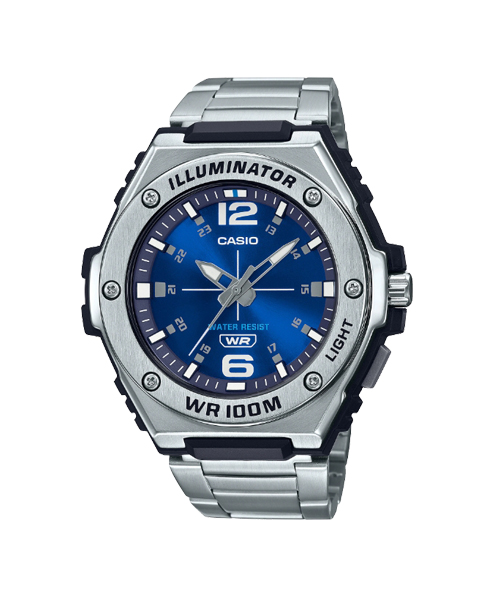 CASIO นาฬิกาคาสิโอ นาฬิกาข้อมือ นาฬิกากันน้ำ นาฬิกาของแท้ ประกันศูนย์ CMG 1 ปี รุ่น MWA-100HD-2A นาฬิกาสีเงิน