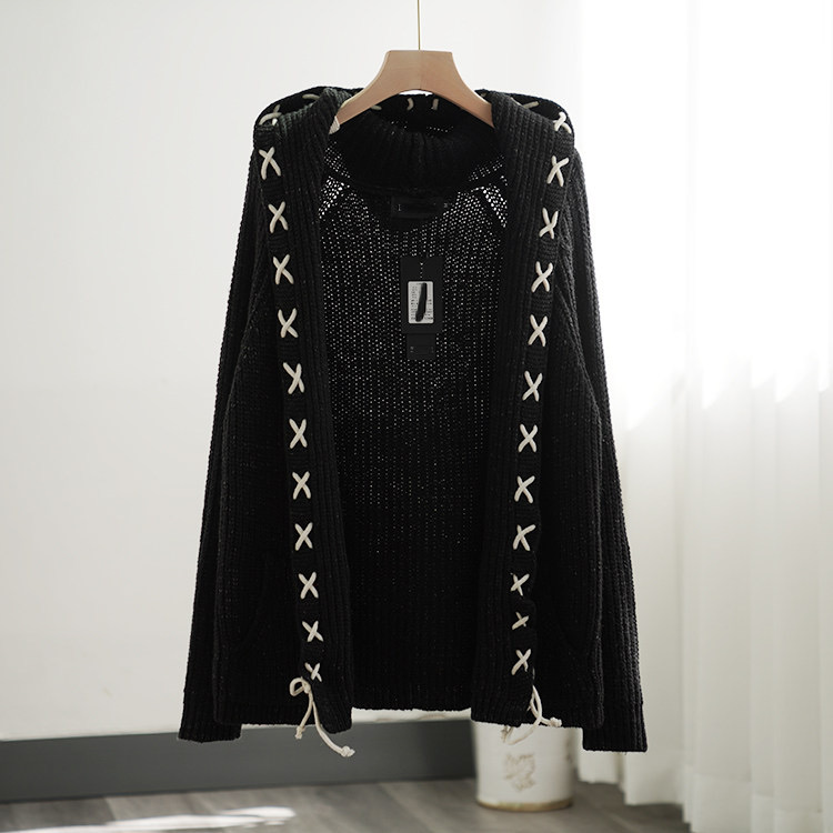 เสื้อหนาวไหมพรม หมวกฮู้ด แต่งเชือก ไหมพรมถัก เนื้อไหม นุ่ม สวย งานญี่ปุ่นคะ Size L สำเนา สำเนา
