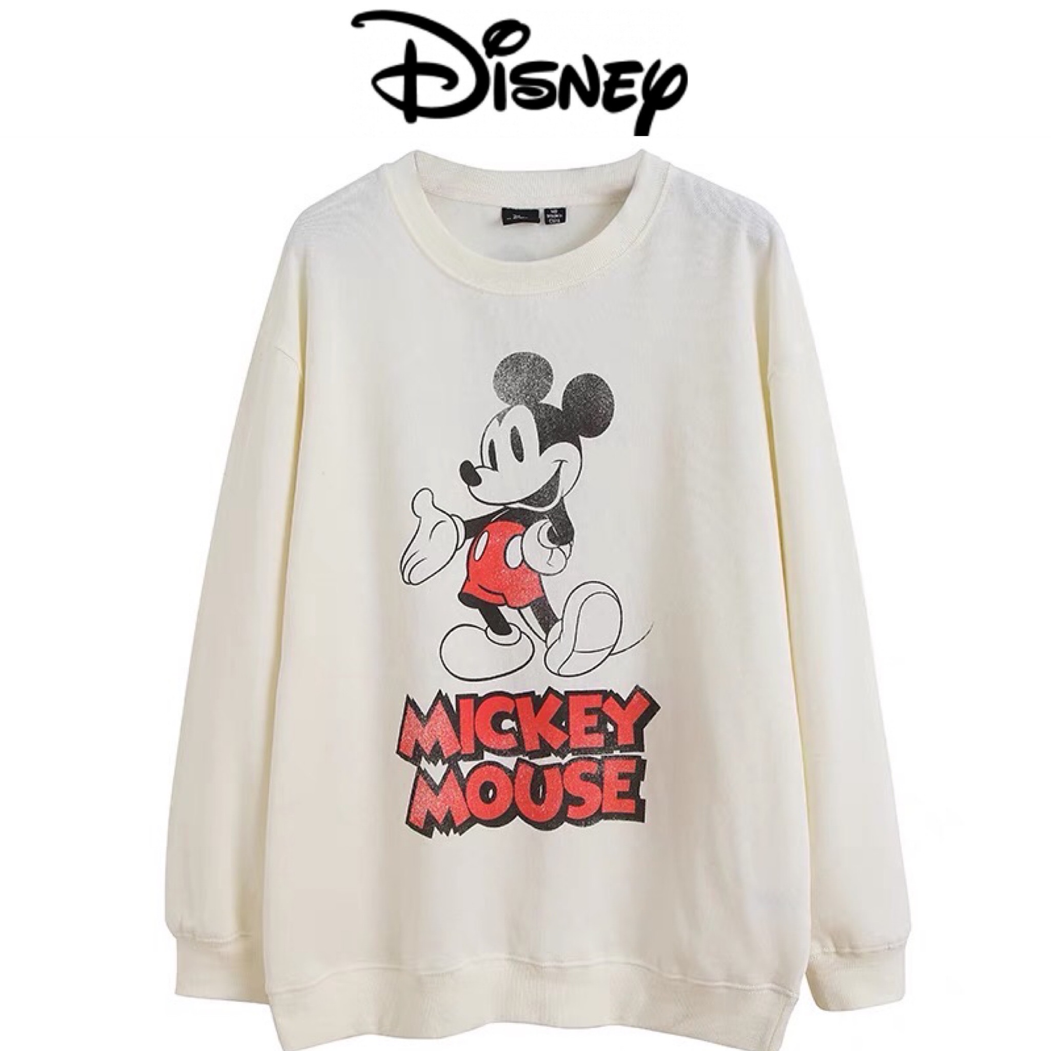 Disney เสื้อกันหนาว เสื้อสเวตเตอร์แขนยาว สีครีม สกรีน ลายMICKEY MOUSE งานแบรนด์ Disney แท้คะ เทา