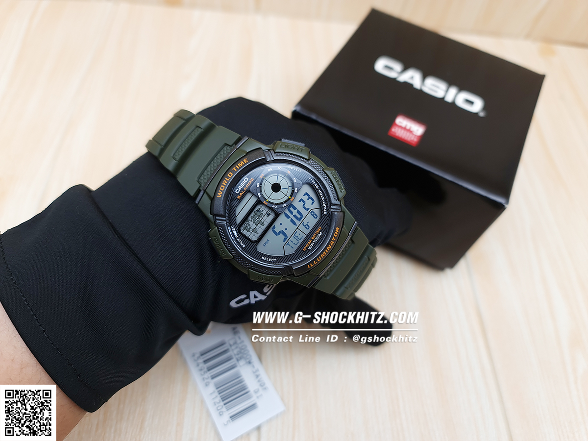CASIO นาฬิกาคาสิโอ นาฬิกาข้อมือ นาฬิกากันน้ำ นาฬิกาของแท้ ประกันศูนย์ CMG 1 ปี รุ่น AE-1000W-3A นาฬิกาสีเขียว