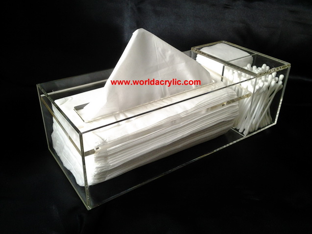 กล่องทิชชู่พร้อมช่องใส่สำลี+ไม้ปั่นหู/ Acrylic Tabletop Tissue