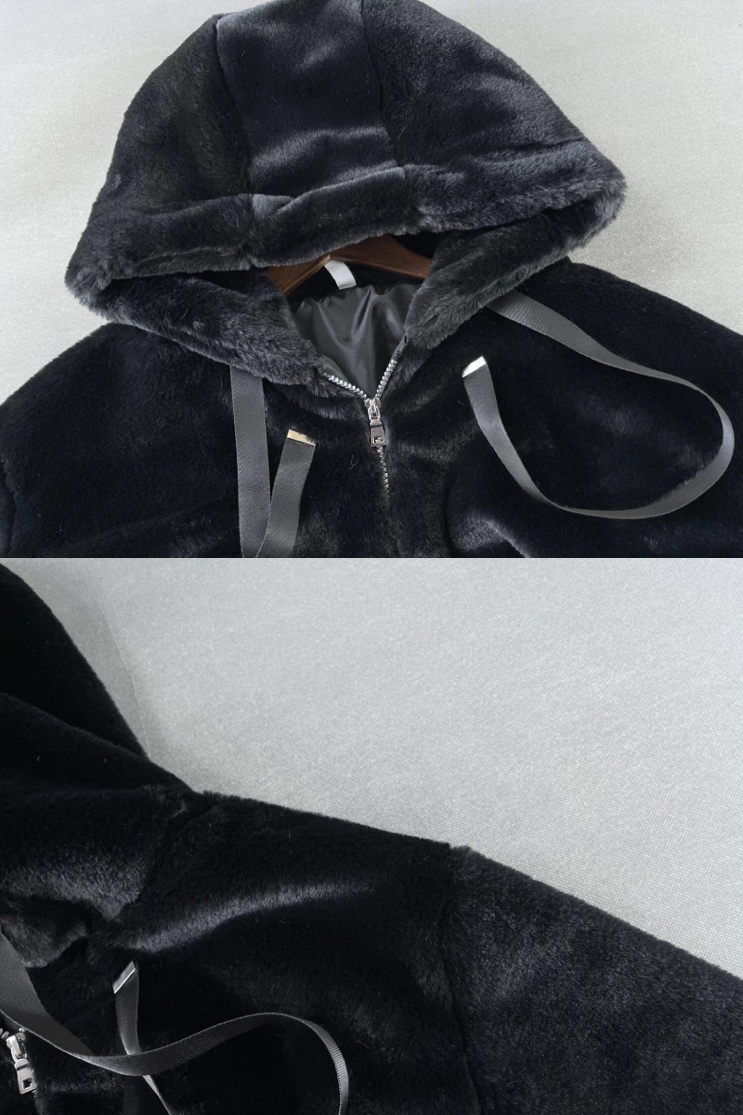 Page one เสื้อเฟอร์กันหนาว หมวกฮู้ด เสื้อขน Fluffy coat แบรนด์ page One ดำ
