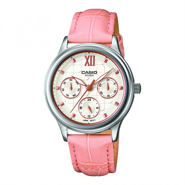 CASIO นาฬิกาคาสิโอ นาฬิกาข้อมือ นาฬิกากันน้ำ นาฬิกาของแท้ ประกันศูนย์ CMG 1 ปี รุ่น LTP-E306L-4B นาฬิกาสีชมพู