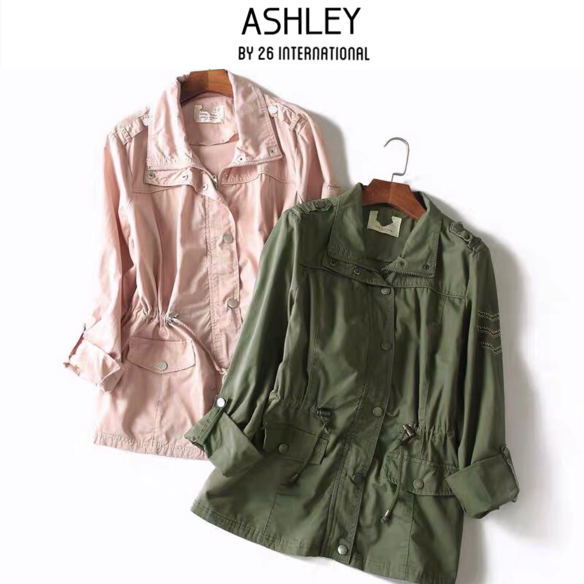 ASHLEY เสื้อแจ็คเก็ต เสื้อคลุมสีชมพู แต่งเม็ดเลื่อม ข้างแขน+ ด้านหลัง แนวๆเท่ห์ แบรนด์ASHLEY งานสวย เท่ห์มากคะ Size 2X ชมพู