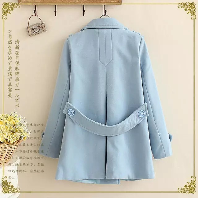 เสื้อโค้ด เสื้อคลุมเสื้อกันหนาว ผ้าสักหลาดสีน้ำเงินเข้ม แต่งกระดุมสองแถบ Size M/L