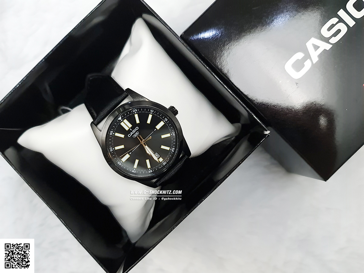 CASIO MID YEAR SALE นาฬิกาคาสิโอ พร้อมส่ง นาฬิกาข้อมือ นาฬิกากันน้ำ นาฬิกาของแท้ BTS ประกันศูนย์ CMG 1 ปี รุ่น MTP-VD02BL-1E นาฬิกาสีดำ
