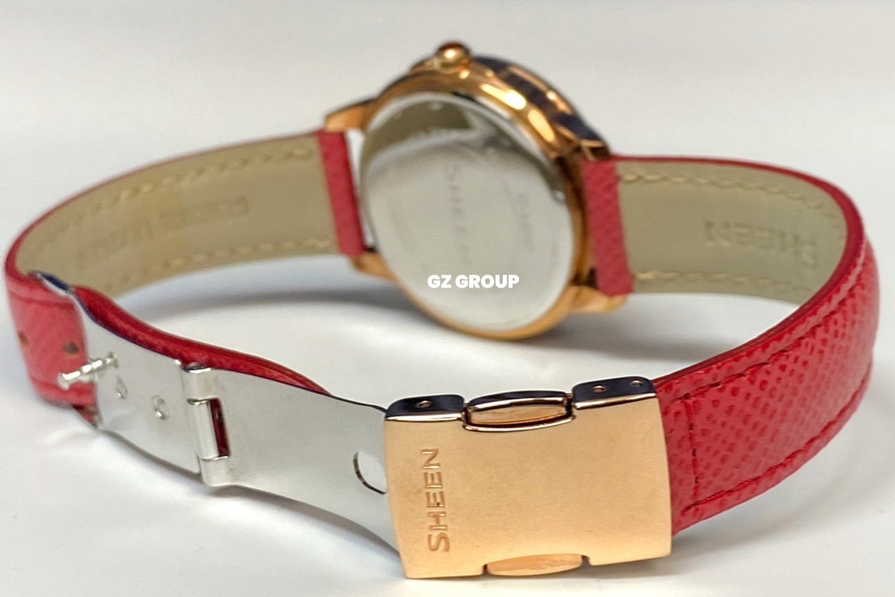 CASIO SHEEN นาฬิกาข้อมือ นาฬิกากันน้ำ นาฬิกาของแท้ ประกันศูนย์ CMG 1 ปี รุ่น SHE-3029PGL-7A นาฬิกาสีแดง