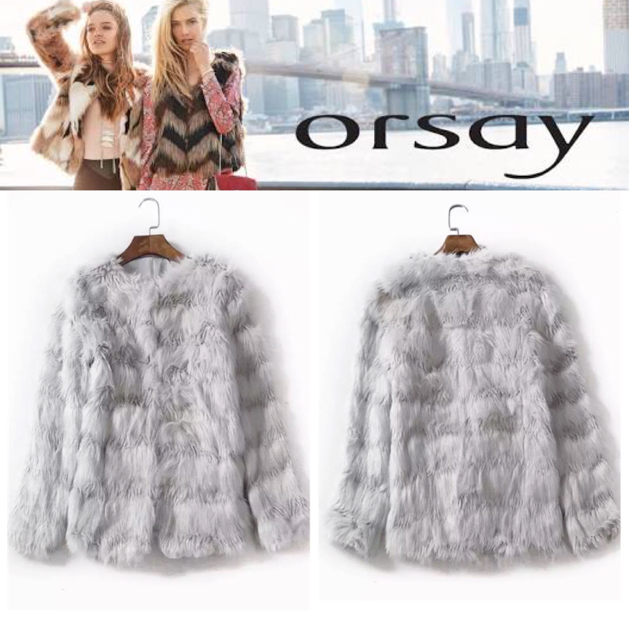 Orsay เสื้อคลุม เสื้อขนสัตว์ สีเทาอ่อน เนื้อขนฟู เนียนลื่น สวยหรู แบรนด์เนม ORSAY From German แท้100% SIZE S/M/L เทาอ่อน