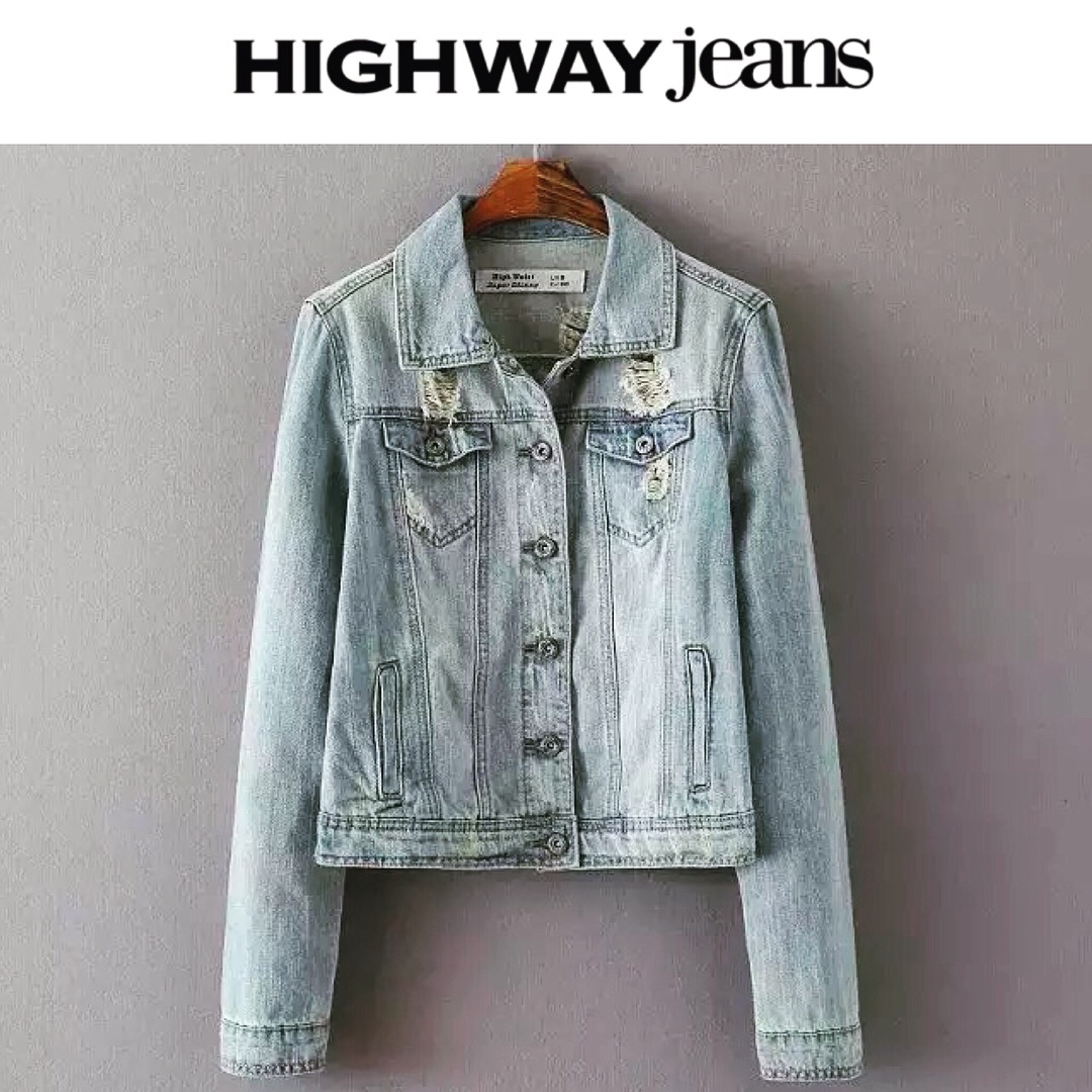 Highway jean เสื้อยีนส์ แจ็คเก็ตยีนส์ฟอก แต่งเซอร์ งาน HIGHWAY JEAN สวยเท่ห์มากคะ Size S/M/L/XL สำเนา ยีนส์