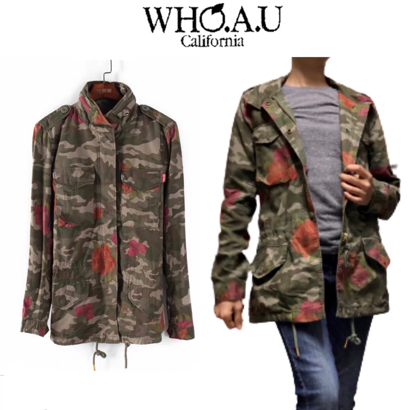 Who.au เสื้อนอกทหาร เสื้อแจ็คเก็ต ลายพรางFlora camo แนวทหาร แพทเทินสวย เท่ห์ มาก แบรนด์Who.Au คะ สำเนา สำเนา สำเนา สำเนา สำเนา เขียว